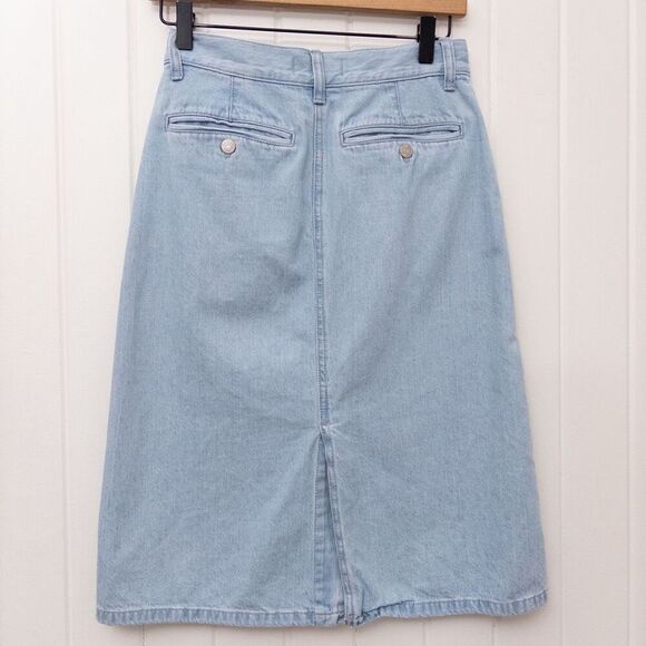 Madewell Denim Tab-Waist A-Line Midi Skirt in Lynnhaven Wash Size 24 - Picture 6 of 10